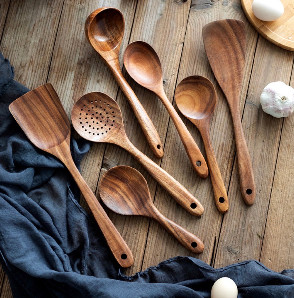 Teak Wood Kitchen Utensil Set – Premium Wooden Cooking Tools - Stella Frank